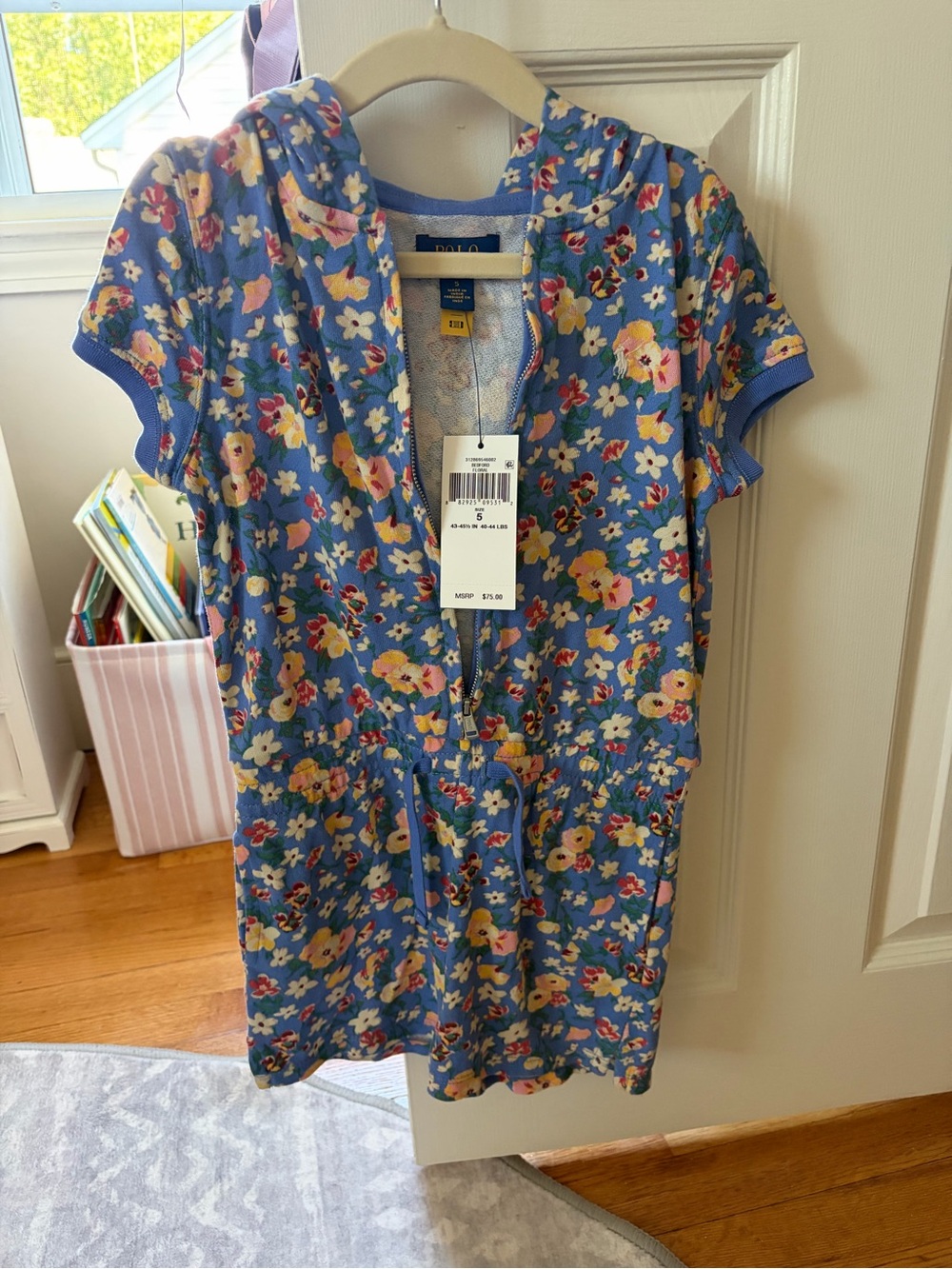 Polo by Ralph Lauren Blue Floral Hooded Short-Sleeve Dress
